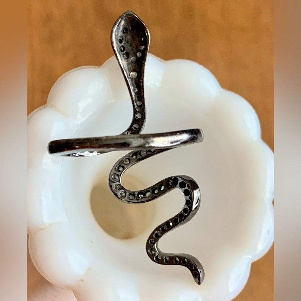 S Carter Designs * Stunning Sterling Silver Pave Diamond Snake Ring - Picture 9 of 10